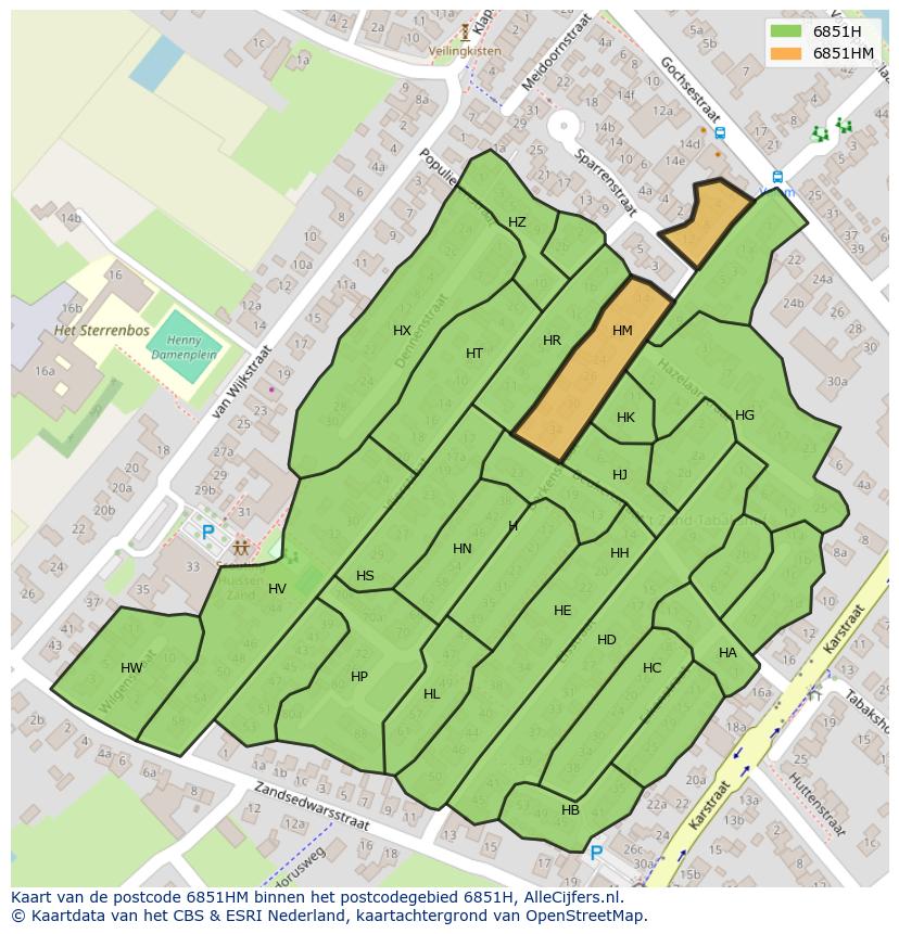 Afbeelding van het postcodegebied 6851 HM op de kaart.