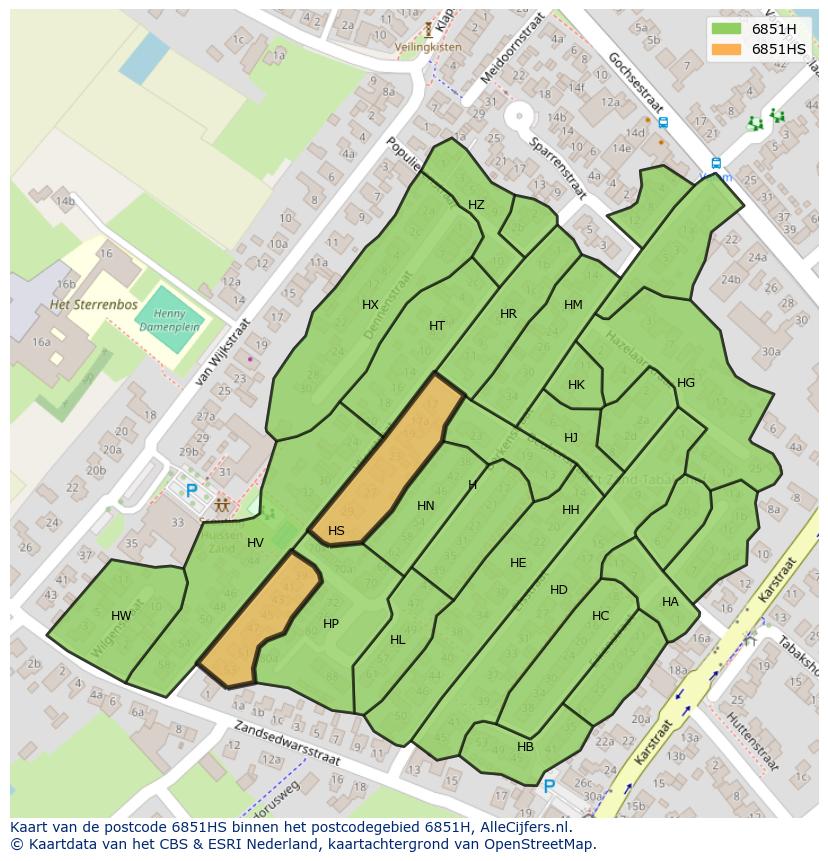 Afbeelding van het postcodegebied 6851 HS op de kaart.