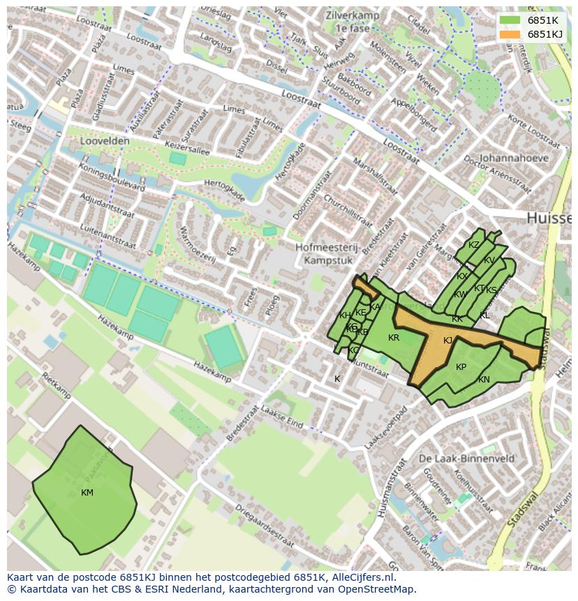 Afbeelding van het postcodegebied 6851 KJ op de kaart.