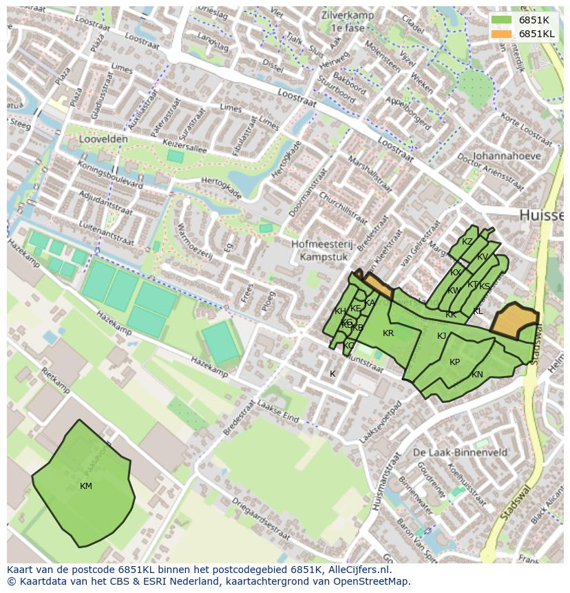Afbeelding van het postcodegebied 6851 KL op de kaart.