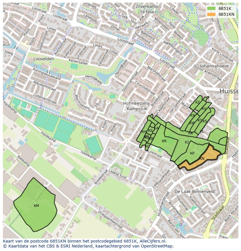 Afbeelding van het postcodegebied 6851 KN op de kaart.