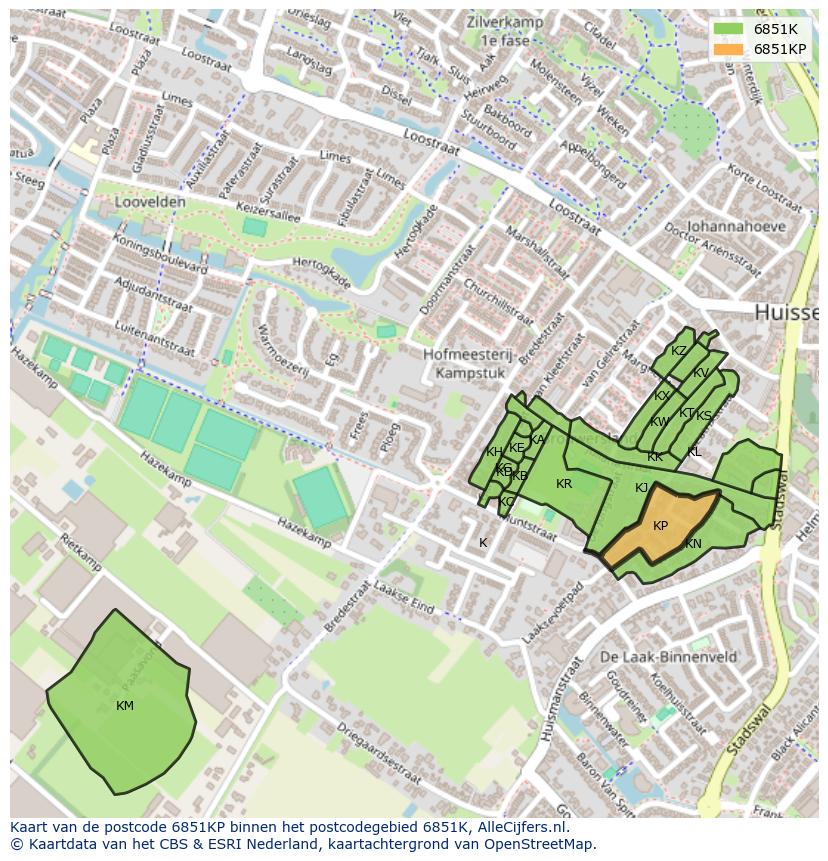 Afbeelding van het postcodegebied 6851 KP op de kaart.