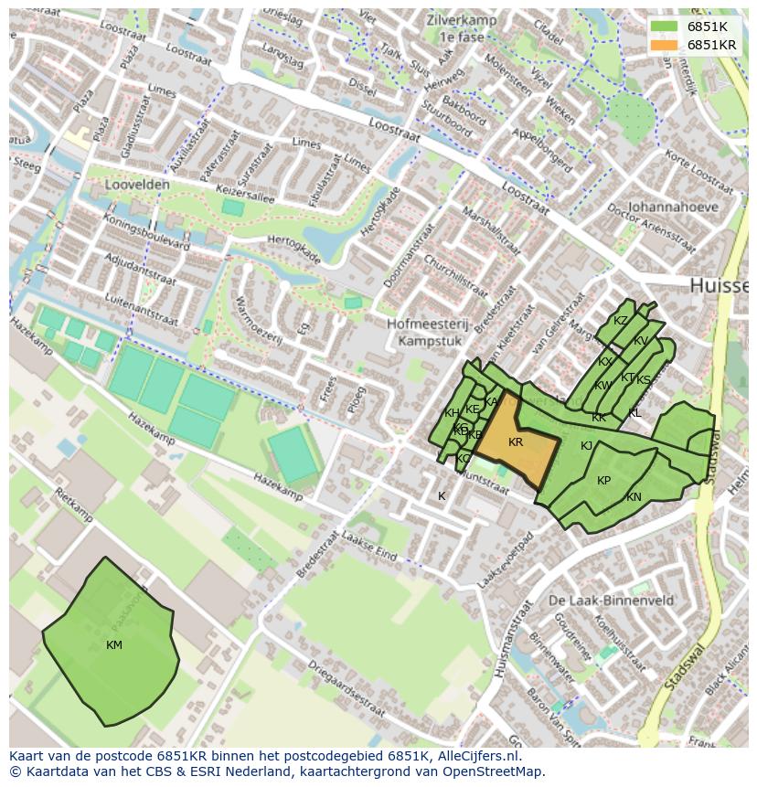 Afbeelding van het postcodegebied 6851 KR op de kaart.