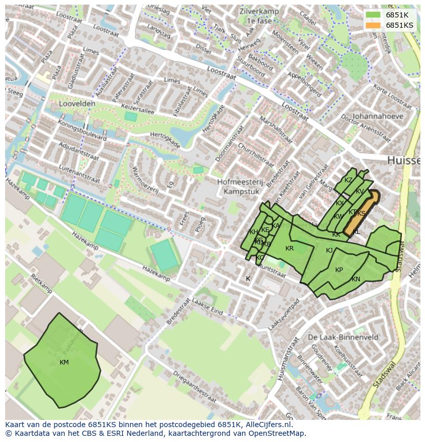 Afbeelding van het postcodegebied 6851 KS op de kaart.