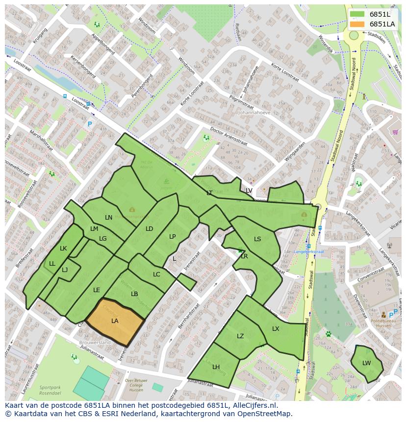 Afbeelding van het postcodegebied 6851 LA op de kaart.
