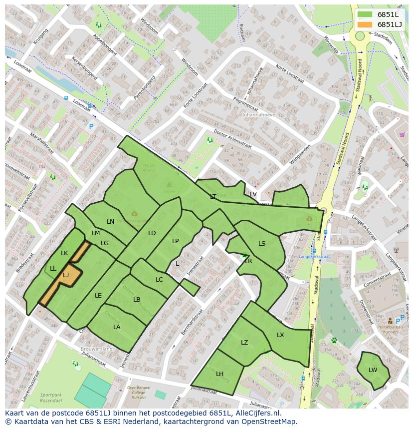 Afbeelding van het postcodegebied 6851 LJ op de kaart.