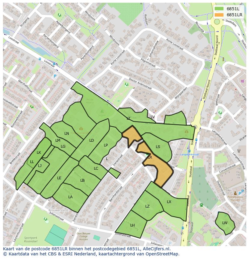 Afbeelding van het postcodegebied 6851 LR op de kaart.