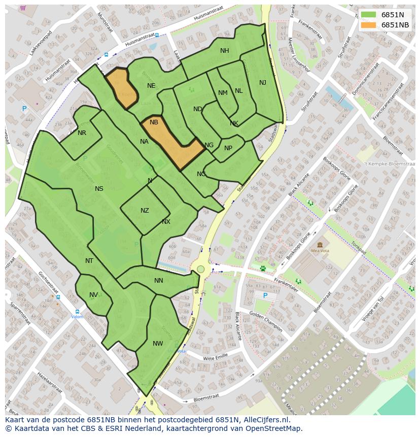 Afbeelding van het postcodegebied 6851 NB op de kaart.