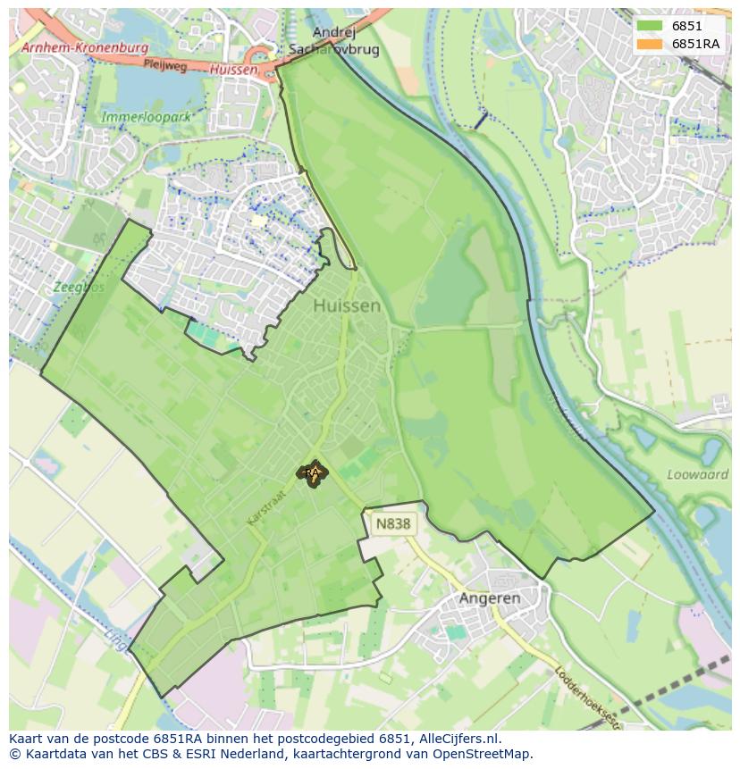 Afbeelding van het postcodegebied 6851 RA op de kaart.