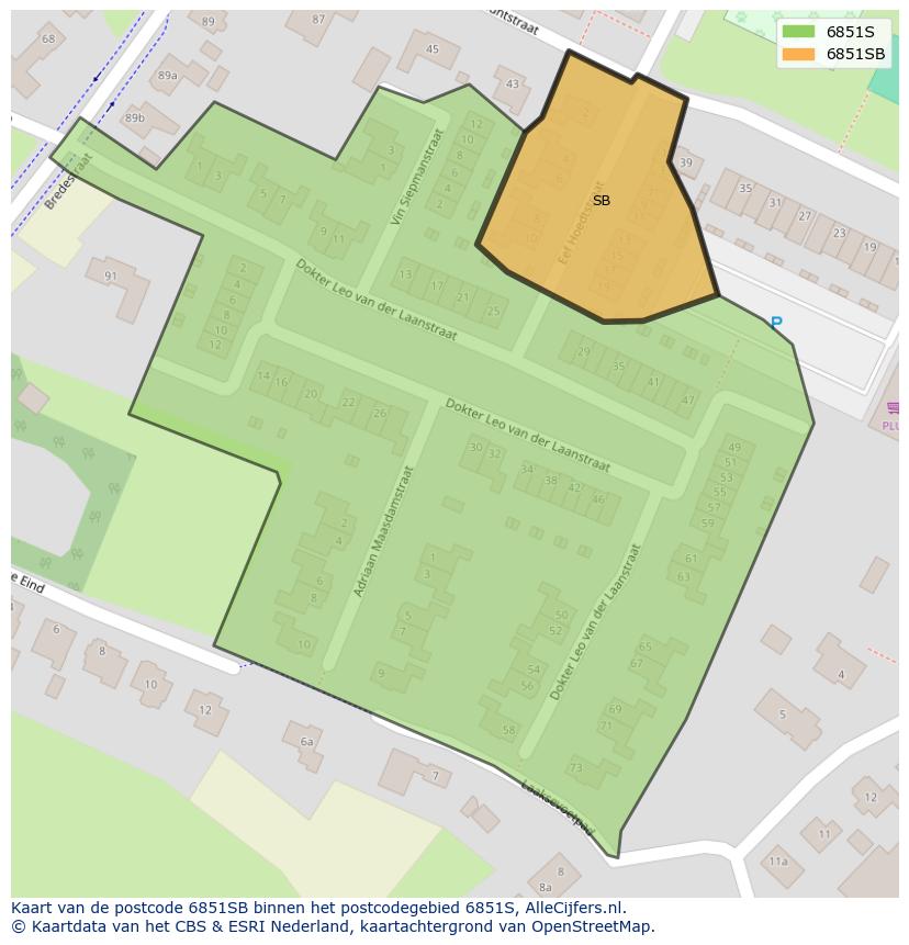 Afbeelding van het postcodegebied 6851 SB op de kaart.
