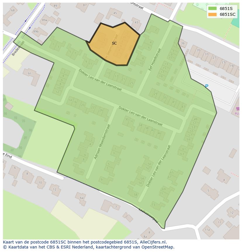 Afbeelding van het postcodegebied 6851 SC op de kaart.