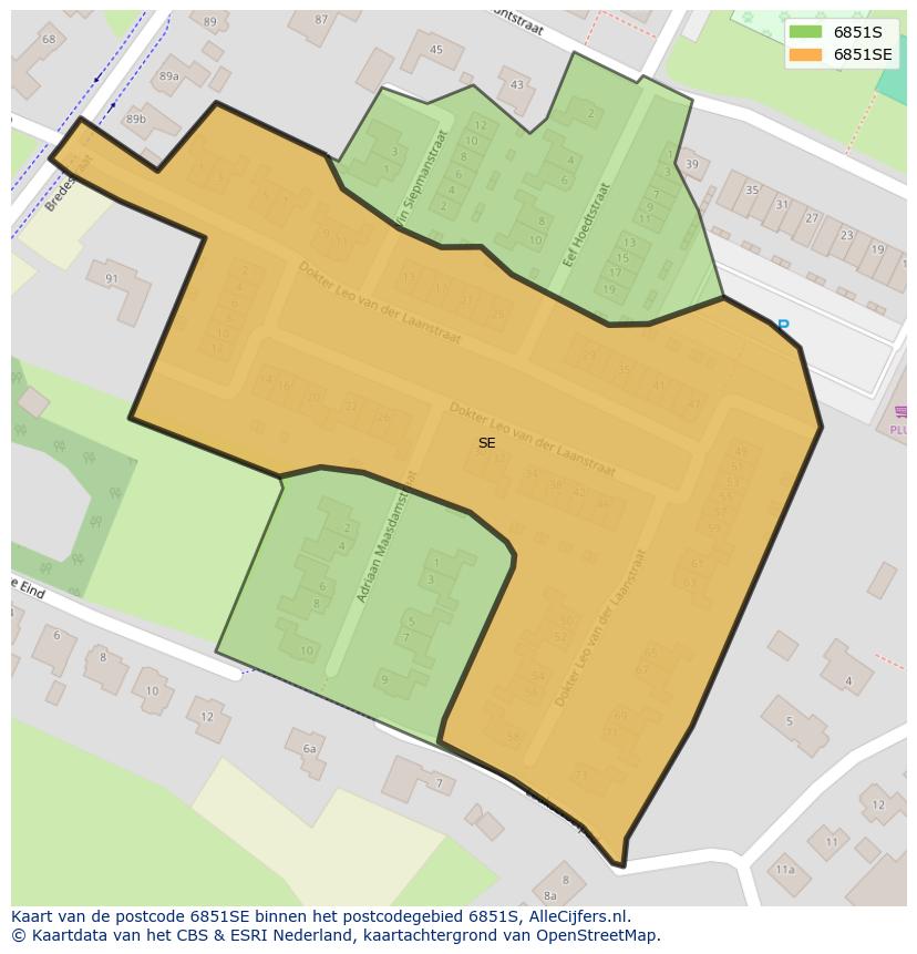 Afbeelding van het postcodegebied 6851 SE op de kaart.