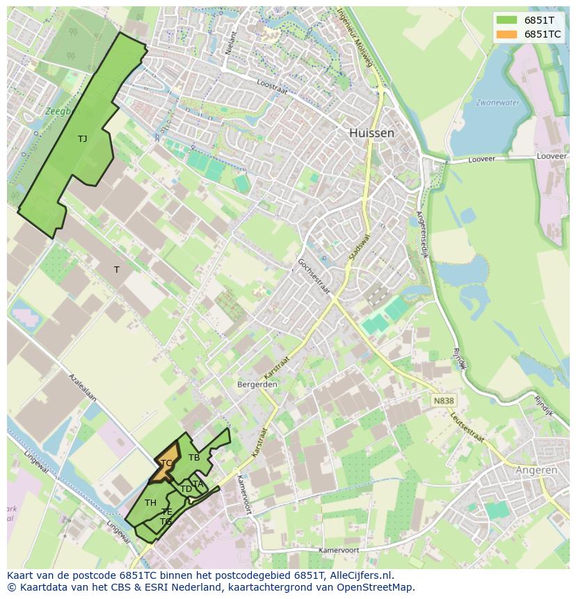 Afbeelding van het postcodegebied 6851 TC op de kaart.