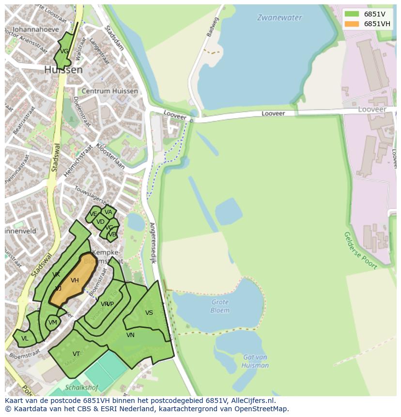 Afbeelding van het postcodegebied 6851 VH op de kaart.