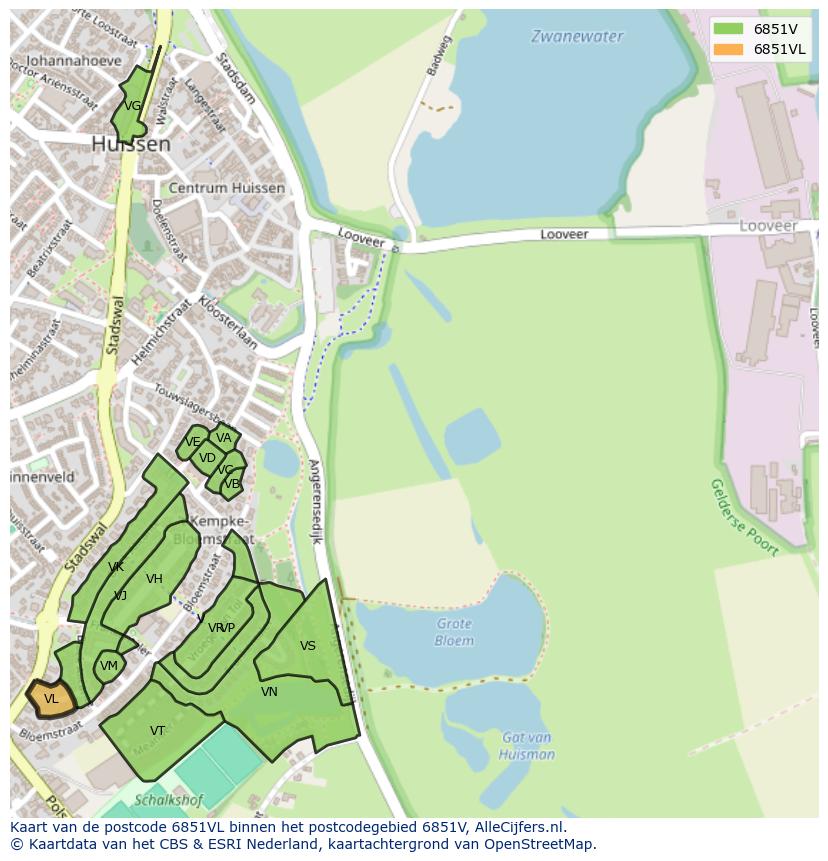 Afbeelding van het postcodegebied 6851 VL op de kaart.
