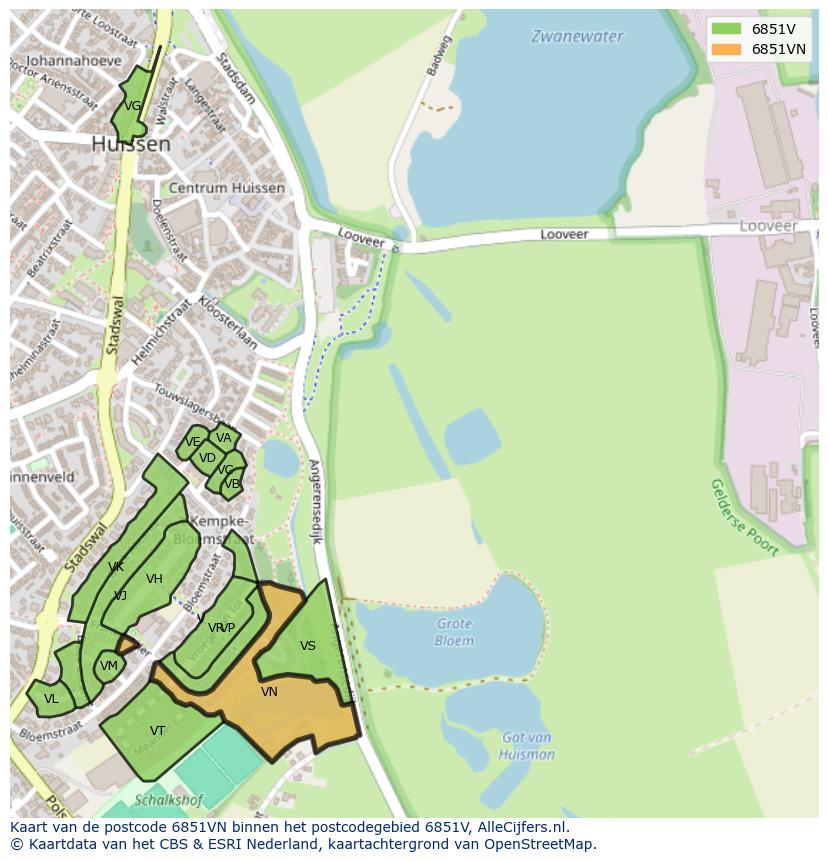 Afbeelding van het postcodegebied 6851 VN op de kaart.