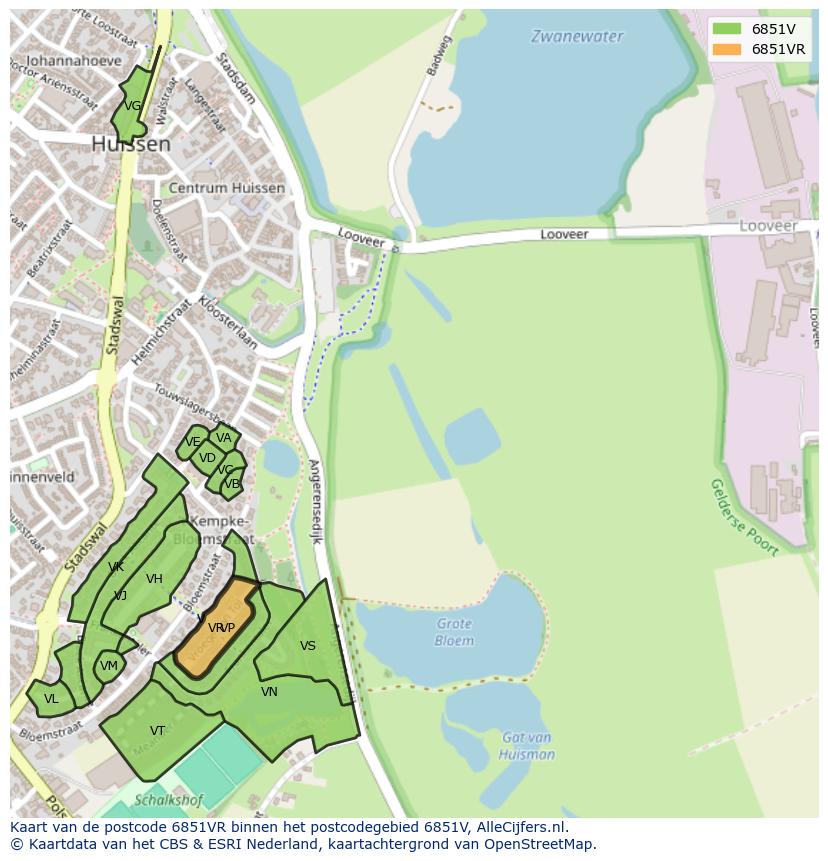 Afbeelding van het postcodegebied 6851 VR op de kaart.