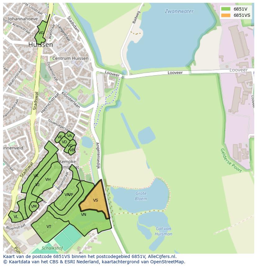 Afbeelding van het postcodegebied 6851 VS op de kaart.