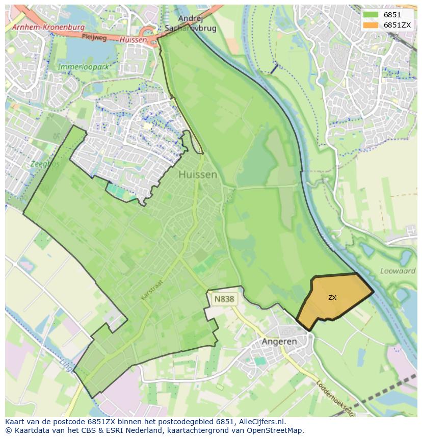 Afbeelding van het postcodegebied 6851 ZX op de kaart.