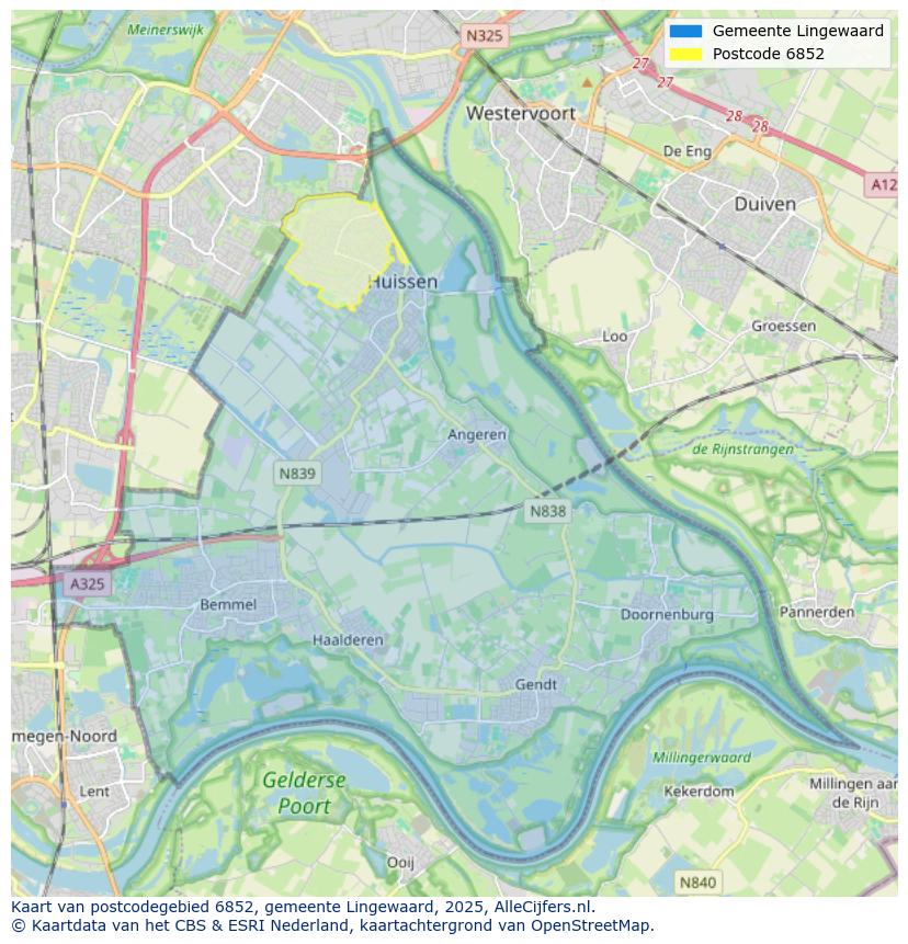 Afbeelding van het postcodegebied 6852 op de kaart.