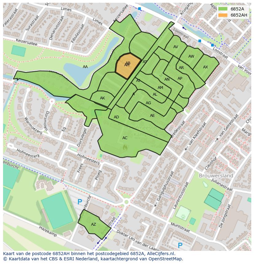 Afbeelding van het postcodegebied 6852 AH op de kaart.