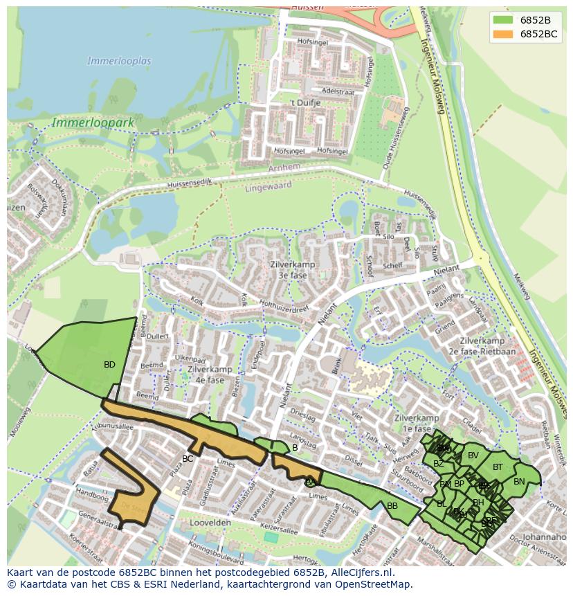 Afbeelding van het postcodegebied 6852 BC op de kaart.