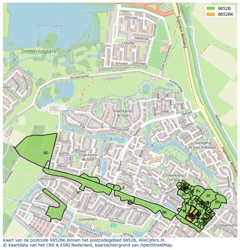 Afbeelding van het postcodegebied 6852 BK op de kaart.