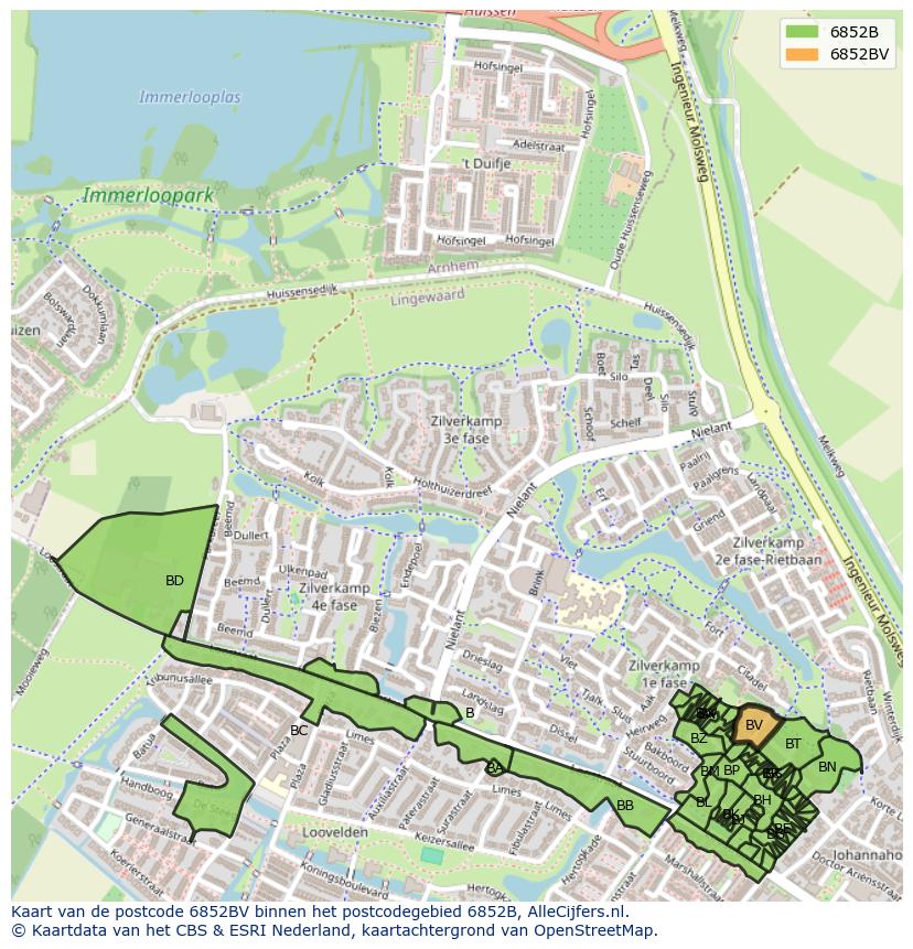 Afbeelding van het postcodegebied 6852 BV op de kaart.