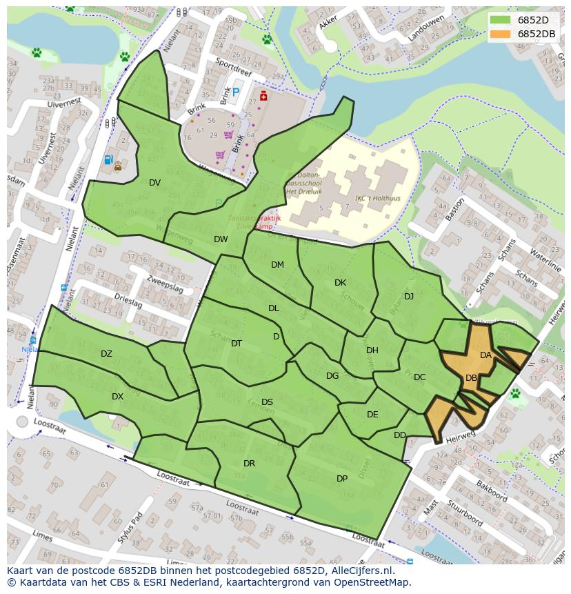 Afbeelding van het postcodegebied 6852 DB op de kaart.