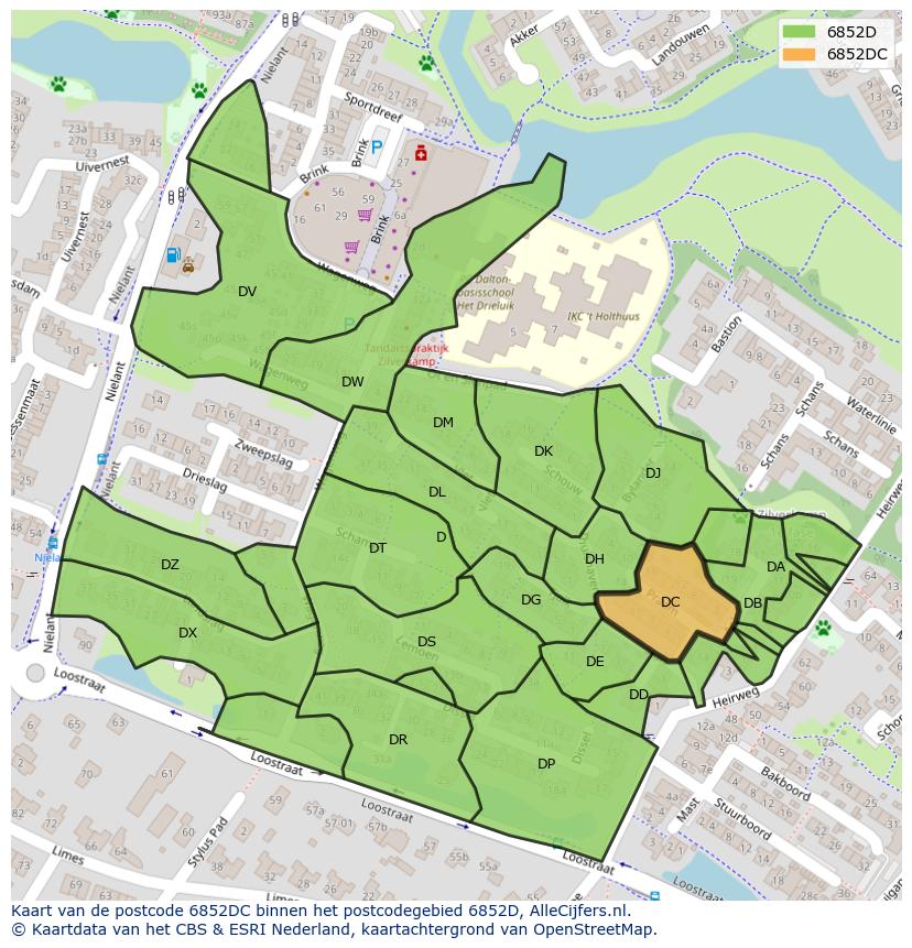 Afbeelding van het postcodegebied 6852 DC op de kaart.