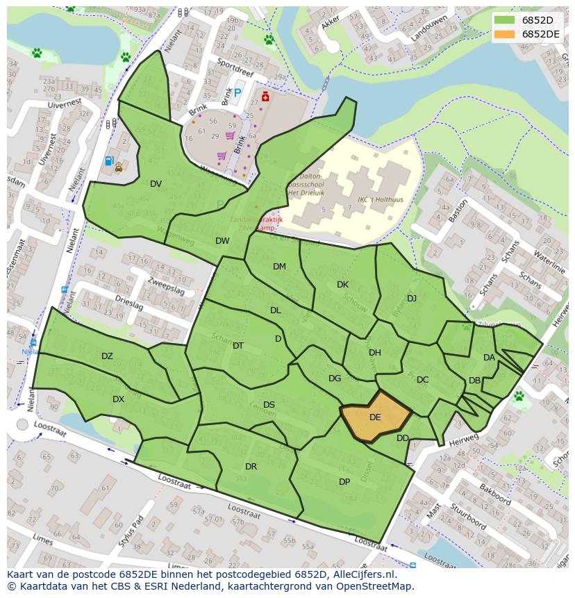 Afbeelding van het postcodegebied 6852 DE op de kaart.