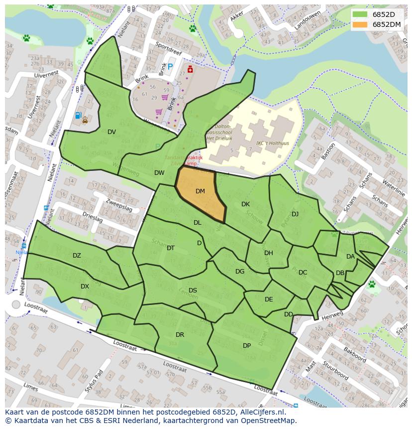 Afbeelding van het postcodegebied 6852 DM op de kaart.