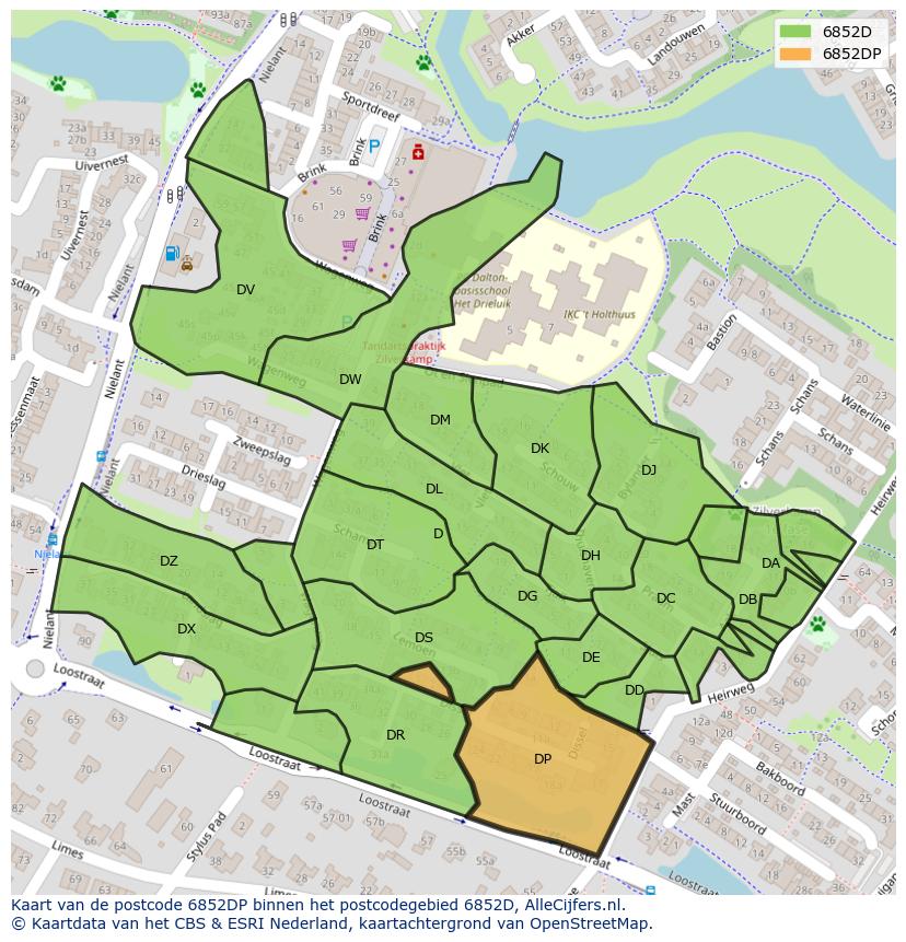 Afbeelding van het postcodegebied 6852 DP op de kaart.