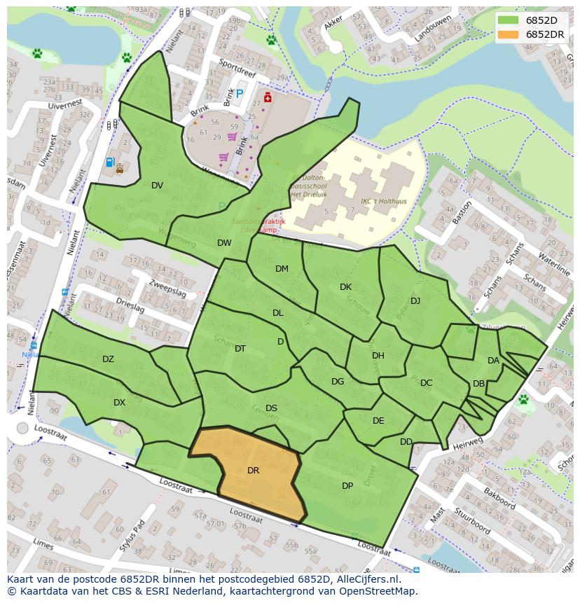 Afbeelding van het postcodegebied 6852 DR op de kaart.