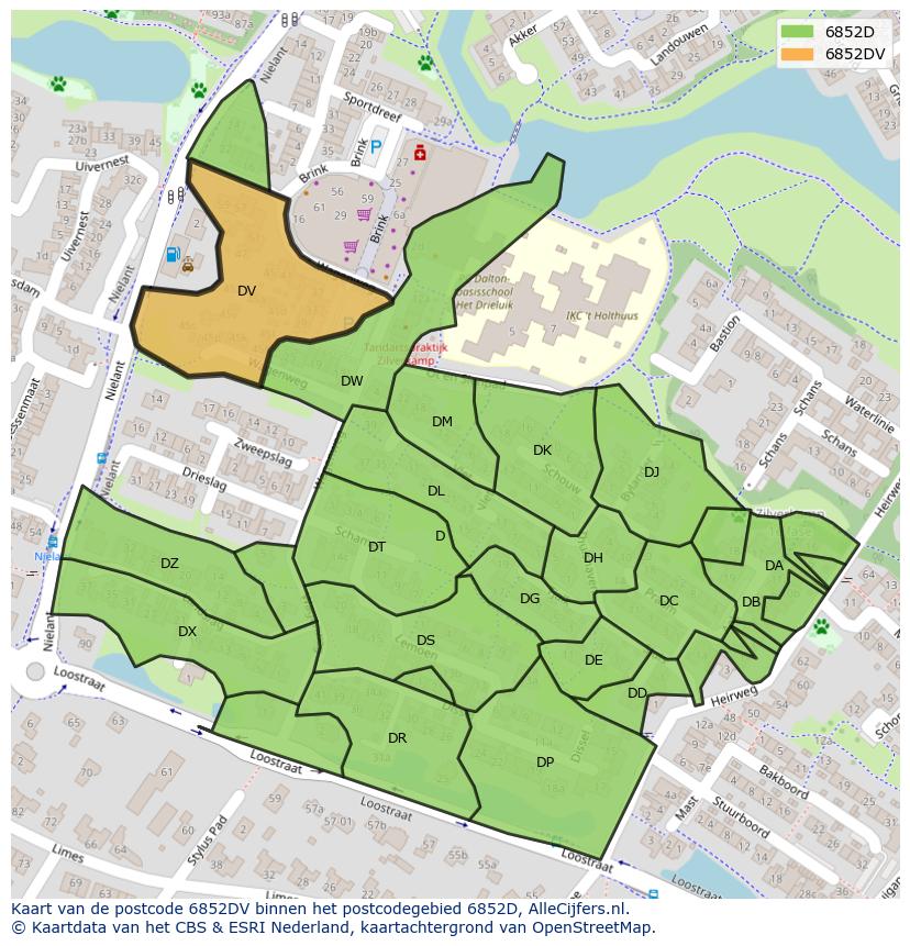 Afbeelding van het postcodegebied 6852 DV op de kaart.