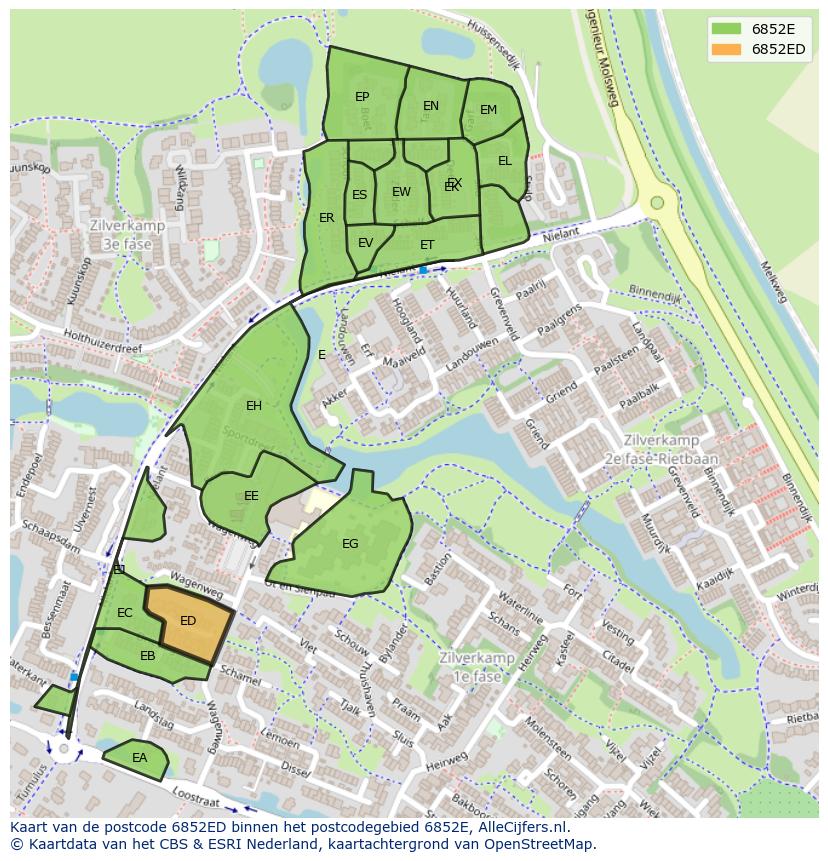 Afbeelding van het postcodegebied 6852 ED op de kaart.