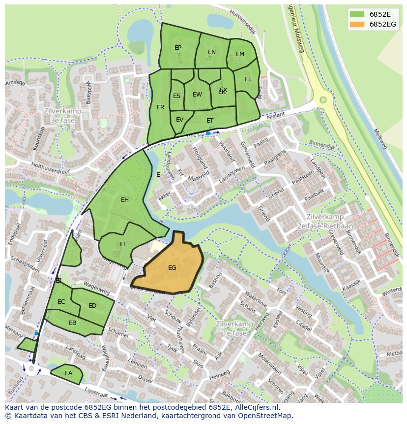 Afbeelding van het postcodegebied 6852 EG op de kaart.