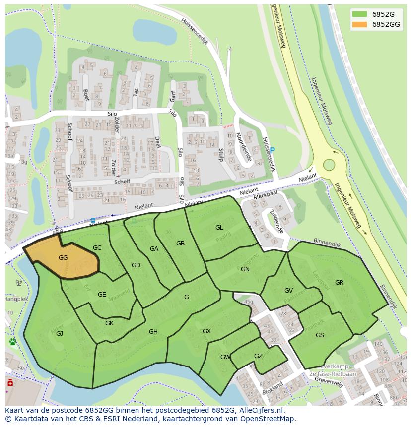 Afbeelding van het postcodegebied 6852 GG op de kaart.