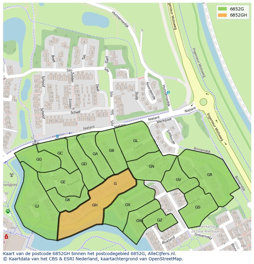 Afbeelding van het postcodegebied 6852 GH op de kaart.