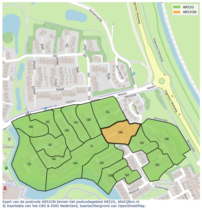 Afbeelding van het postcodegebied 6852 GN op de kaart.