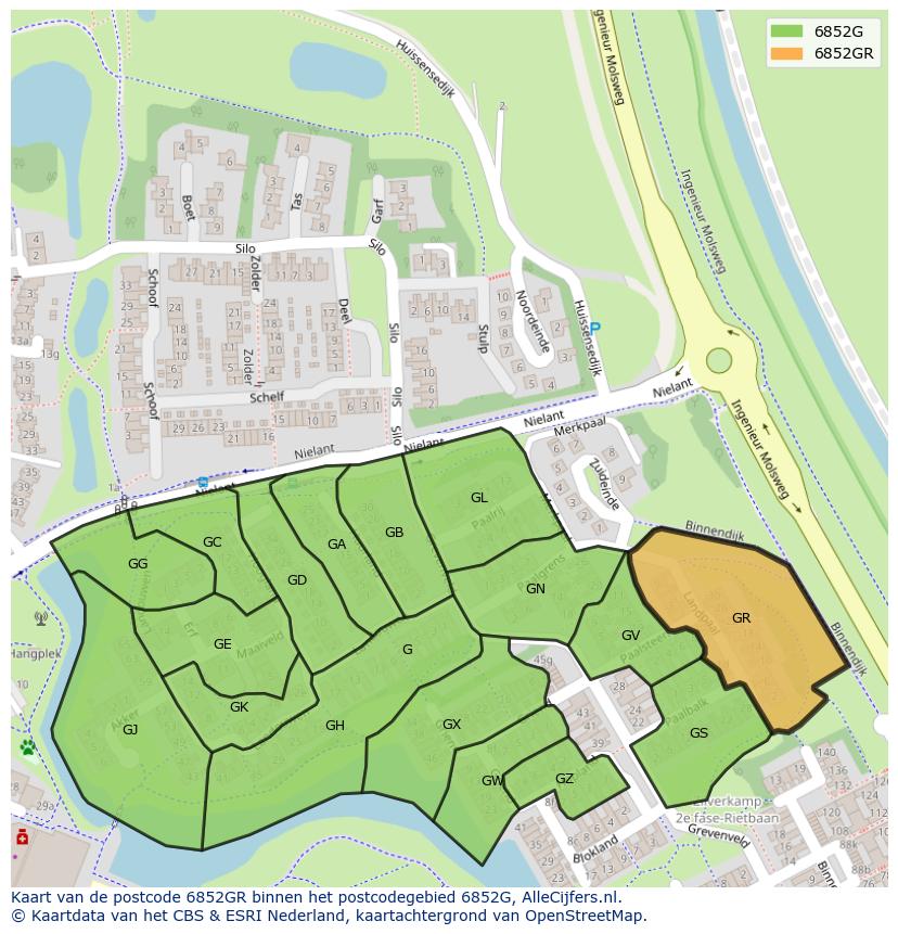 Afbeelding van het postcodegebied 6852 GR op de kaart.