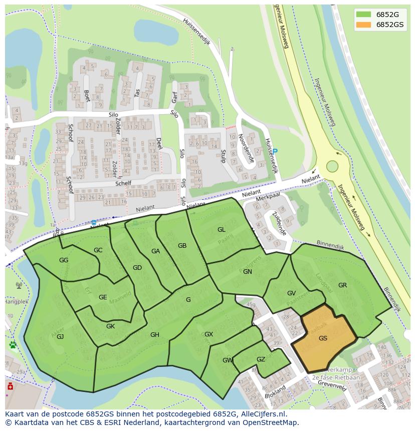 Afbeelding van het postcodegebied 6852 GS op de kaart.