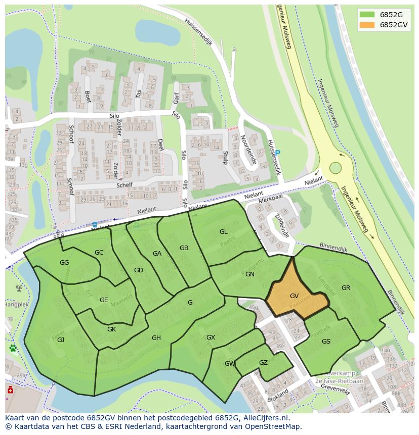 Afbeelding van het postcodegebied 6852 GV op de kaart.