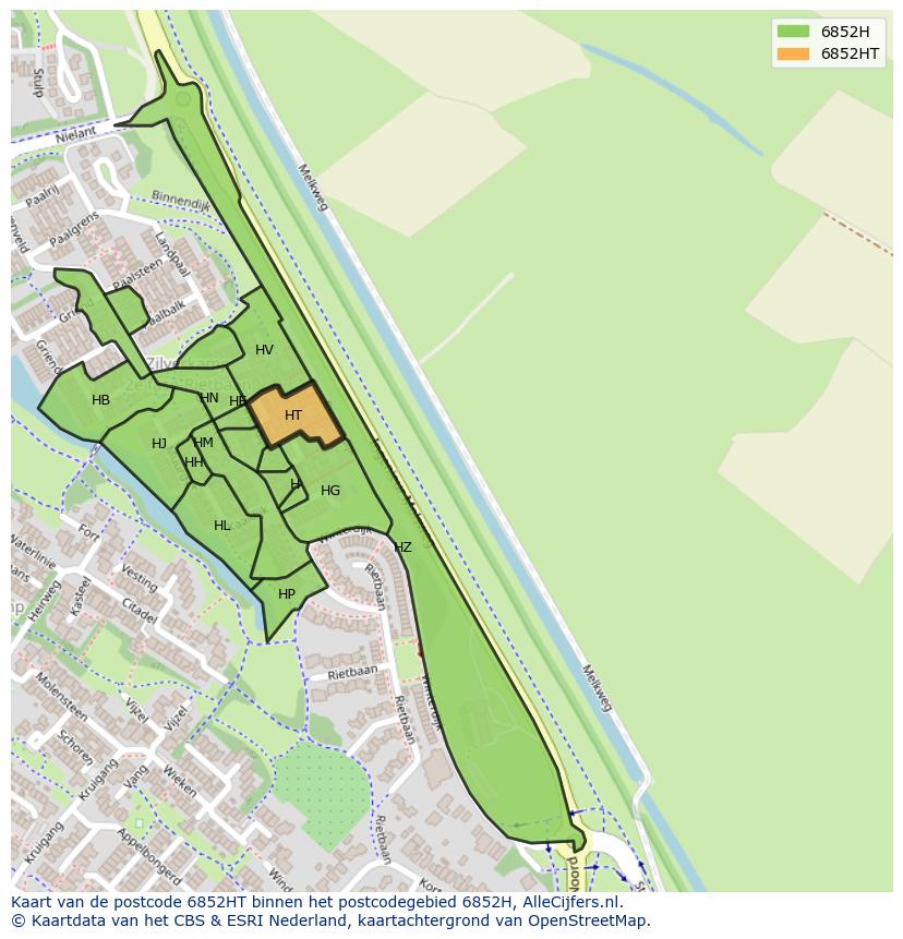 Afbeelding van het postcodegebied 6852 HT op de kaart.