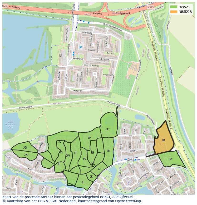 Afbeelding van het postcodegebied 6852 JB op de kaart.