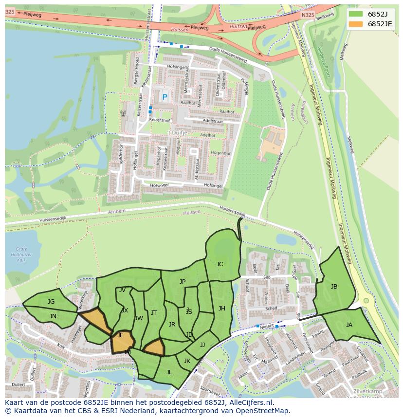Afbeelding van het postcodegebied 6852 JE op de kaart.