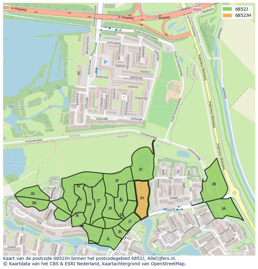 Afbeelding van het postcodegebied 6852 JH op de kaart.