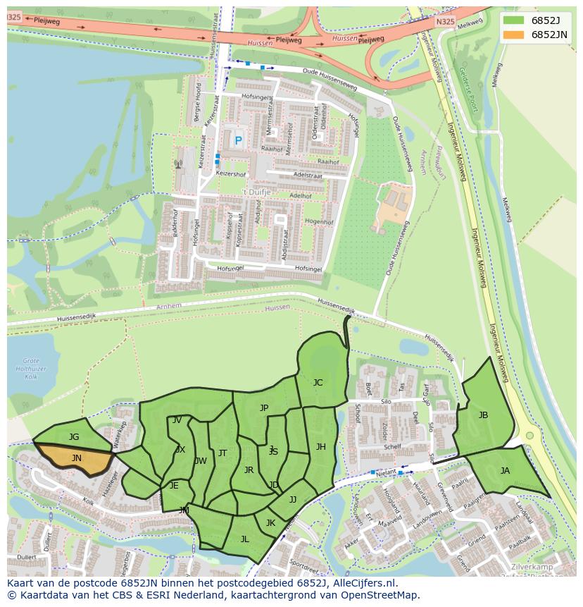 Afbeelding van het postcodegebied 6852 JN op de kaart.
