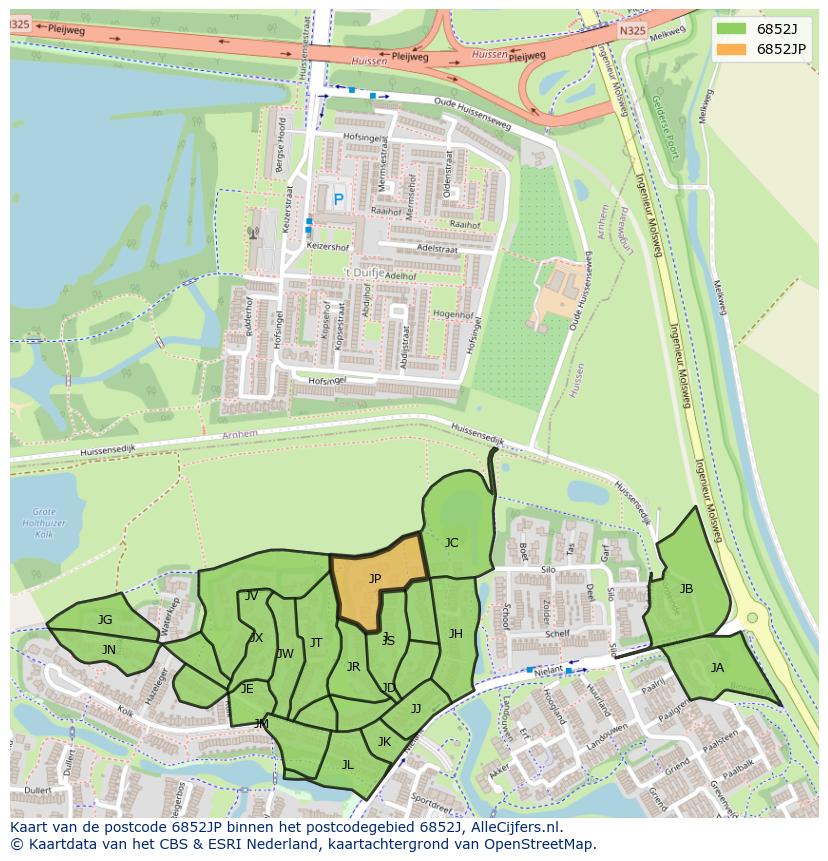 Afbeelding van het postcodegebied 6852 JP op de kaart.