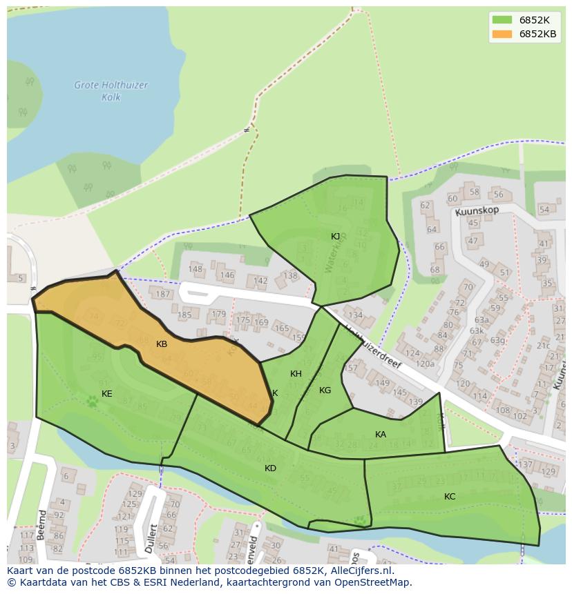 Afbeelding van het postcodegebied 6852 KB op de kaart.